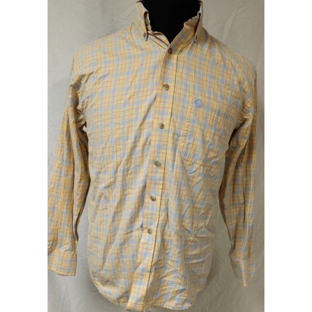 Wrangler George Strait Cowboy Cut Mens Large Yellow Blue Red Plaid Western Shirt